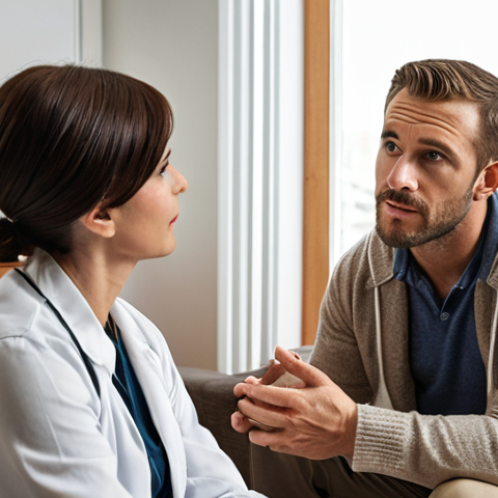 ** A therapist actively listening to a patient. The therapist is leaning forward, maintaining eye contact. The patient looks comfortable and engaged in the conversation. The setting is a cozy, well-lit office. The scene emphasizes empathy and understanding.

**