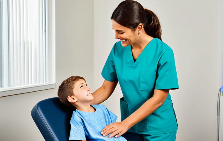 **Subject:** A confident and skilled occupational therapist, **Clothing:** Wearing professional, fully clothed, and modest scrubs in a bright, modern clinic setting. **Environment:** Interacting with a child patient during a playful therapy session. **Modifiers:** safe for work, appropriate content, family-friendly, professional, perfect anatomy, correct proportions, well-formed hands, natural pose, high resolution, excellent lighting.