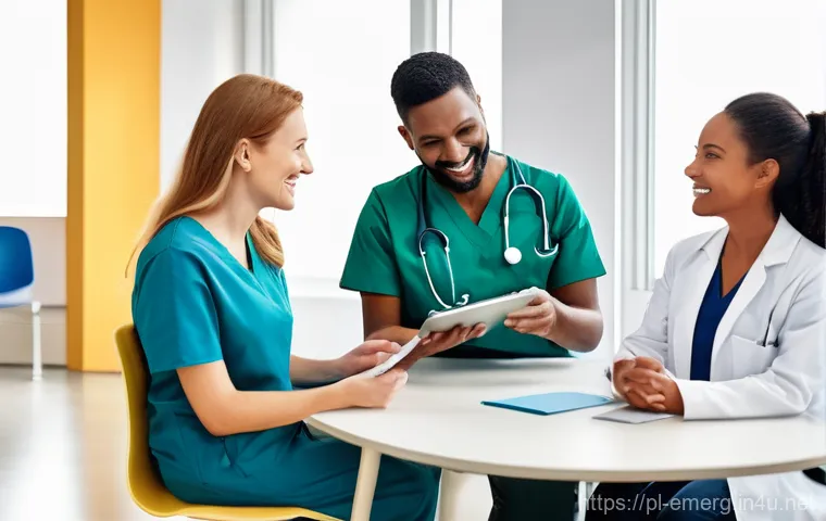 작업치료사의 팀 리더 경험담 - **Prompt: Diverse Occupational Therapy Team Collaborating in a Modern Clinic**
An image depictin...
