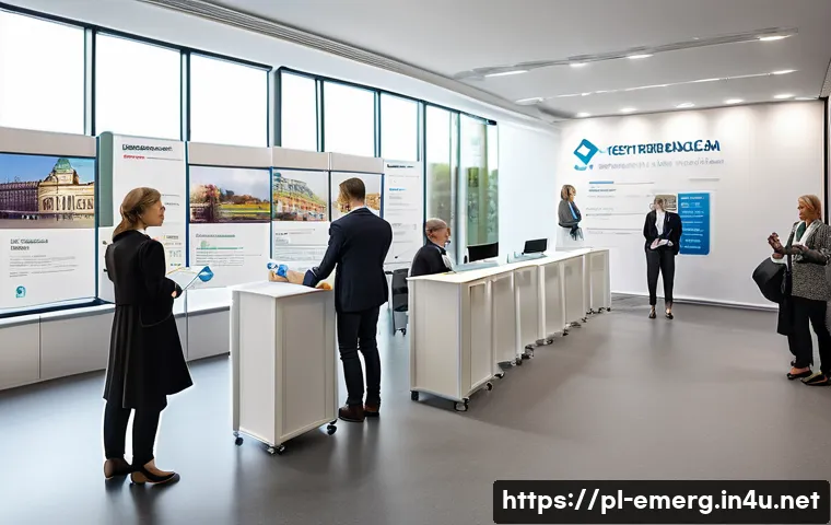 작업치료사의 취업 박람회 활용법 - A professional job fair scene set in a modern conference hall in Warsaw, Poland, focused on occupati...