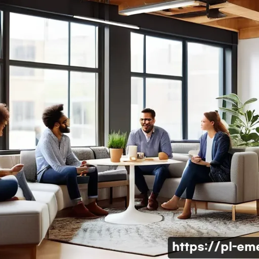 작업치료사의 이직 후 적응기 - A warm and welcoming office break room scene featuring a diverse group of professional adults engagi...