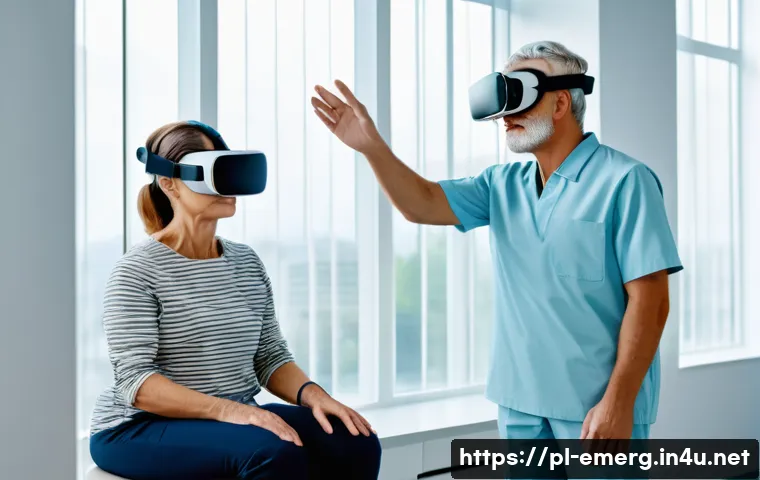 작업치료사의 글로벌 의료 네트워크 활용 - A modern occupational therapy session featuring a professional therapist using virtual reality (VR) ...