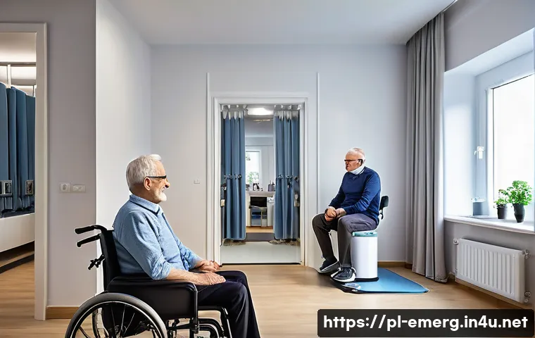 작업치료사의 환자 맞춤형 치료 계획 - A modern rehabilitation therapy room in Poland, bright and welcoming with natural light, featuring a...