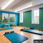 Home 20 작업치료사의 치료 공간 디자인 - A modern rehabilitation clinic interior with clearly defined therapy zones: strength training area w...