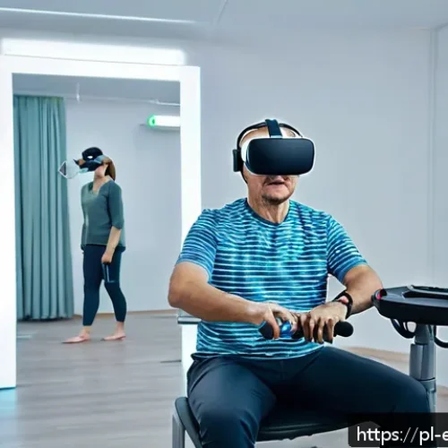 Home 17 작업치료사와 신경 재활 치료 - A modern rehabilitation therapy room in Poland, featuring a middle-aged patient wearing comfortable,...