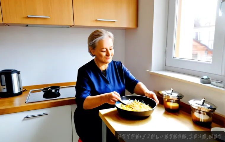 Home 17 작업치료사의 환자 복지 증진 사례 - Photorealistic occupational therapist assisting an older Polish woman in a bright, accessible apartm...