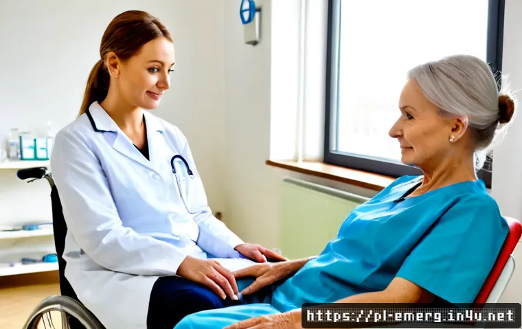 작업치료사의 환자 간호 협업 - Photorealistic Polish hospital rehabilitation room, an occupational therapist and a registered nurse...